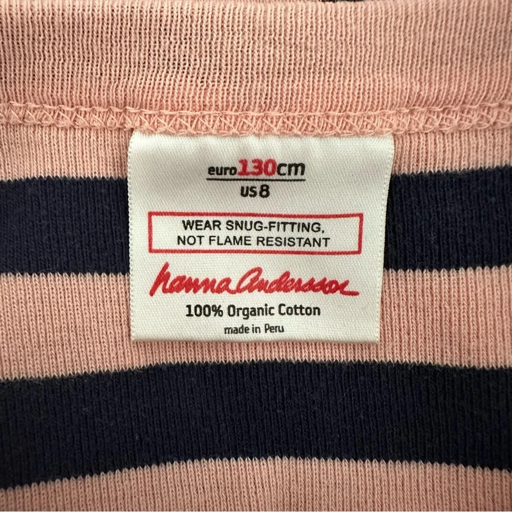 Hanna Andersson 100% Organic Cotton Striped Ballet Pink and Navy Long Sleeve Top
